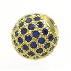 round copper beads paved blue zircon, gold plated, approx 12mm dia [FDZN3433-12MM]