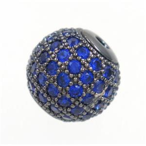 round copper beads paved blue zircon, black plated, approx 6mm dia [FDZN3434-6MM]