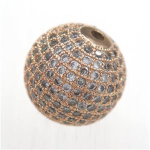 round copper beads paved zircon, rose gold, approx 6mm dia [FDZN3436-6MM]