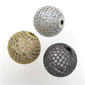 round copper beads paved zircon, mix color, approx 6mm dia [FDZN3440-6MM]