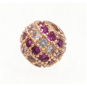 round copper beads paved zircon, rose gold, approx 10mm dia [FDZN3441-10MM]