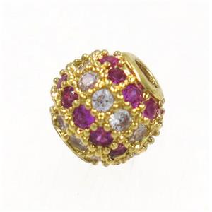 round copper beads paved zircon, gold plated, approx 10mm dia [FDZN3443-10MM]