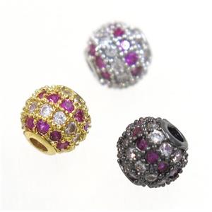 round copper beads paved zircon, mix color, approx 6mm dia [FDZN3445-6MM]