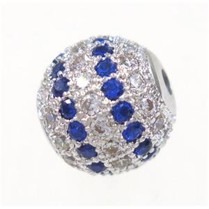 round copper beads paved zircon, platinum plated, approx 10mm dia [FDZN3447-10MM]