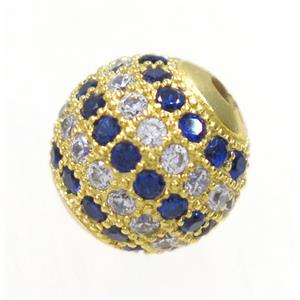 round copper beads paved zircon, gold plated, approx 10mm dia [FDZN3448-10MM]