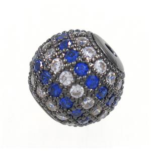 round copper beads paved zircon, black plated, approx 10mm dia [FDZN3449-10MM]
