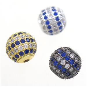 round copper beads paved zircon, mix color, approx 8mm dia [FDZN3450-8MM]