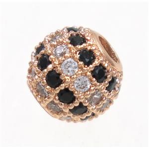round copper bead paved zircon, rose gold, approx 6mm dia [FDZN3451-6MM]