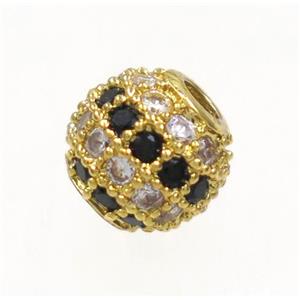 round copper bead paved zircon, gold plated, approx 10mm dia [FDZN3453-10MM]