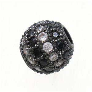 round copper bead paved zircon, black plated, approx 6mm dia [FDZN3454-6MM]