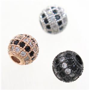 round copper beads paved zircon, mix color, approx 10mm dia [FDZN3455-10MM]