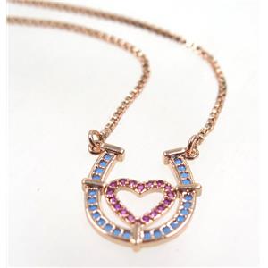 copper necklace pave zircon, LOVE-U, gold plated, approx 15x17mm, 44cm length [FDZN3463]