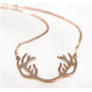 copper antler necklace pave zircon, rose gold, approx 18x27mm, 44cm length [FDZN3464]