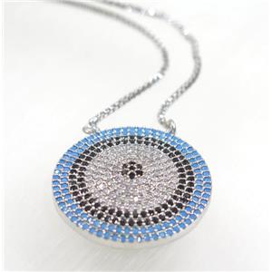 copper circle necklace pave zircon, platinum plated, approx 23mm, 44cm length [FDZN3466]