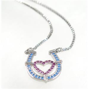copper necklace pave zircon, LOVE-U, platinum plated, approx 14x16mm, 44cm length [FDZN3467]