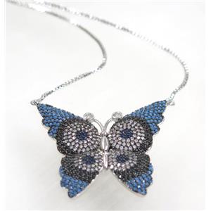 copper butterfly necklace pave zircon, platinum plated, approx 34-36mm, 44cm length [FDZN3470]