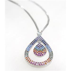 copper teardrop necklace pave zircon, platinum plated, approx 16x24mm, 44cm length [FDZN3471]