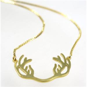 copper antler necklace, gold plated, approx 18x27mm, 44cm length [FDZN3480]