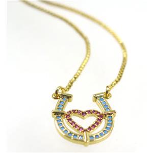 copper necklace pave zircon, LOVE-U, gold plated, approx 14x16mm, 44cm length [FDZN3481]