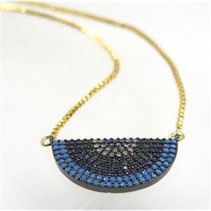 copper halfmoon necklace pave zircon, black plated, approx 11x22mm, 44cm length [FDZN3489]