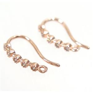 copper earring hook paved zircon, rose gold, approx 8-16mm [FDZN3495]