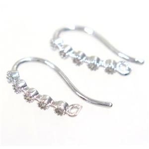 copper earring hook paved zircon, platinum plated, approx 8-16mm [FDZN3496]