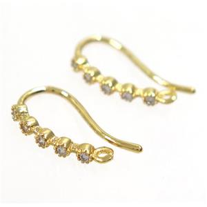 copper earring hook paved zircon, gold plated, approx 8-16mm [FDZN3497]