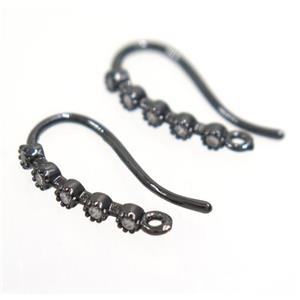 copper earring hook paved zircon, black plated, approx 8-16mm [FDZN3498]