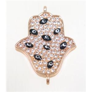 copper HamsaHand connector paved zircon, rose gold, approx 17x20mm [FDZN3499]