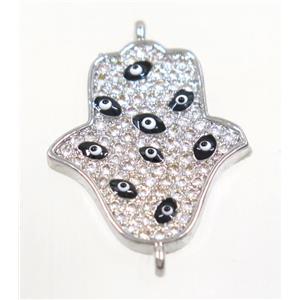 copper HamsaHand connector paved zircon, platinum plated, approx 17x20mm [FDZN3500]
