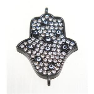 copper HamsaHand connector paved zircon, black plated, approx 17x20mm [FDZN3502]
