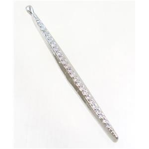 copper stick pendant paved zircon, platinum plated, approx 4-58mm [FDZN3505]