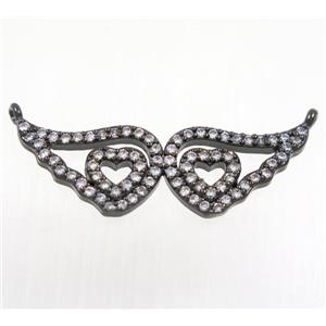copper pendant paved zircon with 2loops, eye protected, black plated, approx 11x33mm [FDZN3515]