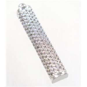 copper stick pendant paved zircon, platinum plated, approx 6.5x33mm [FDZN3518]