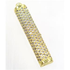 copper stick pendant paved zircon, gold plated, approx 6.5x33mm [FDZN3519]
