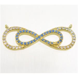 copper pendant paved zircon with 2loops, double infinity, gold palted, approx 11x31mm [FDZN3523]