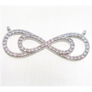 copper pendant paved zircon with 2loops, double infinity, platinum plated, approx 11x31mm [FDZN3524]