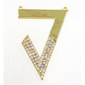 copper triangle pendant paved zircon with 2loops, gold plated, approx 18-29mm [FDZN3526]