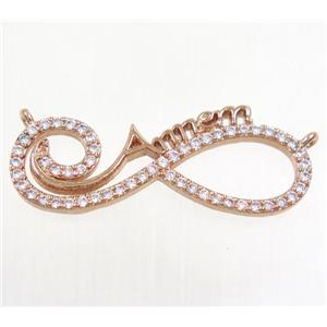 copper pendant paved zircon with 2loops, infinity, rose gold, approx 12-31mm [FDZN3527]
