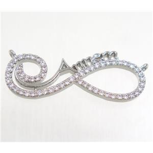 copper pendant paved zircon with 2loops, infinity, platinum plated, approx 12-31mm [FDZN3528]