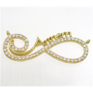 copper pendant paved zircon with 2loops, infinity, gold plated, approx 12-31mm [FDZN3529]