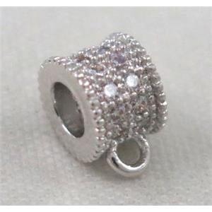 copper hanger bail pave zircon, platinum plated, approx 6mm dia, 3mm hole [FDZN353]