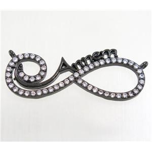 copper pendant paved zircon with 2loops, infinity, black plated, approx 12-31mm [FDZN3530]