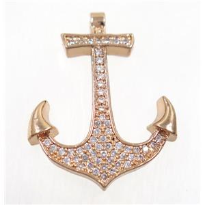 copper anchor pendant paved zircon, rose gold, approx 22x30mm [FDZN3532]