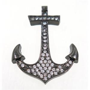 copper anchor pendant paved zircon, black plated, approx 22x30mm [FDZN3535]