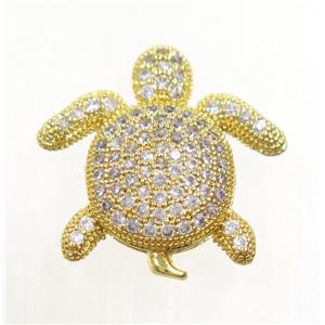 copper tortoise beads paved zircon, gold plated, approx 20x20mm [FDZN3538]