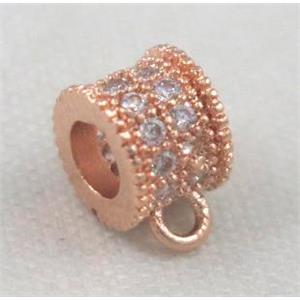 copper hanger bail pave zircon, rose gold, approx 6mm dia, 3mm hole [FDZN354]