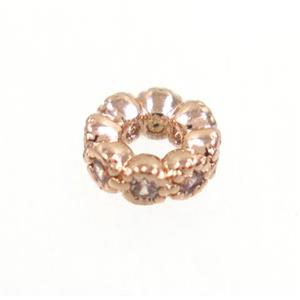 copper rondelle beads paved zircon, rose gold, approx 4.5mm dia [FDZN3541]