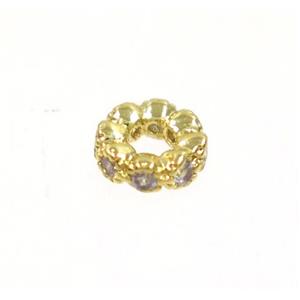 copper rondelle beads paved zircon, gold plated, approx 4.5mm dia [FDZN3542]