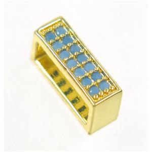 copper rectangle beads paved zircon, gold plated, approx 4x12mm [FDZN3545]